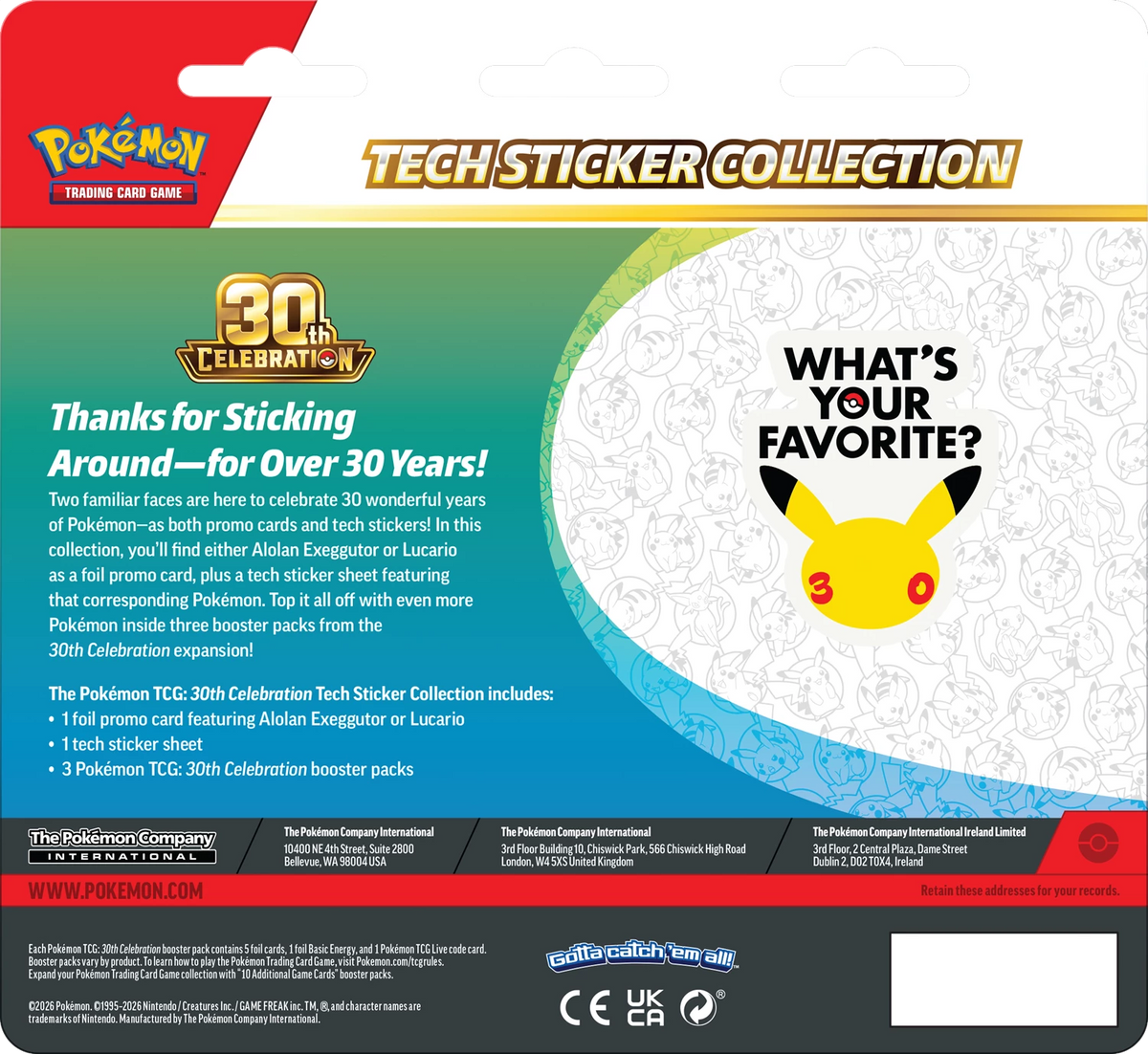 Pokémon - 30th - 30th Celebration - Tech Sticker Collection